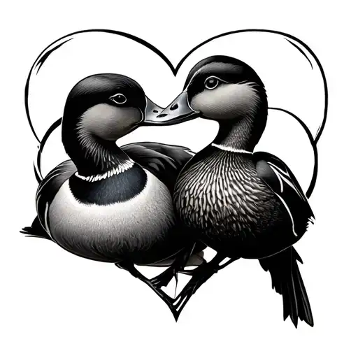 two mallard ducks cuddling together inside a heart tattoo design idea