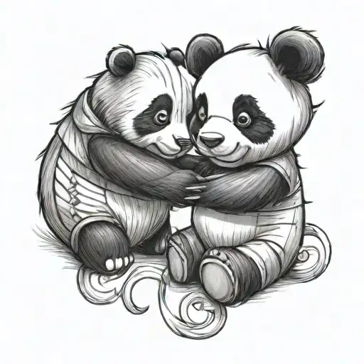 Panda and Winnie the Pooh holding hands tattoo design idea