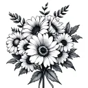 May july august September birth flower bouquet tattoo design idea