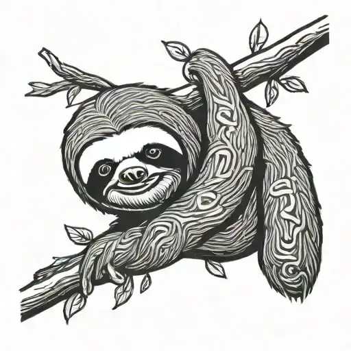 sloth hanging from a tree tattoo design idea