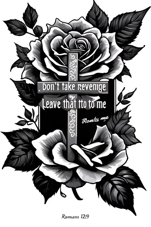 bible verse Romans 12:19 don't take revenge leave that to me with roses and a cross on for arm  tattoo design idea