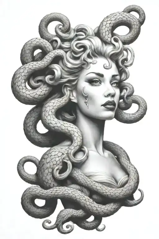 full body portrait of Medusa pin up  tattoo design idea