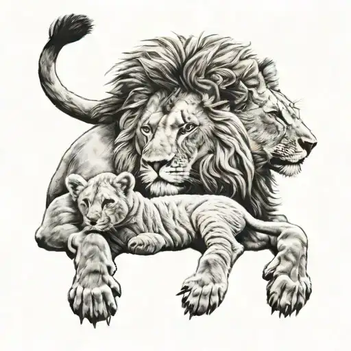 lion and lamb peacefully lying tattoo design idea