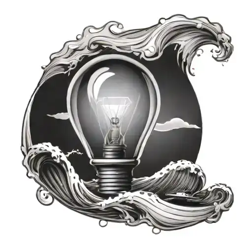 light bulb with wave and boat on it within the light bulb tattoo design idea