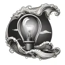 light bulb with wave and boat on it within the light bulb tattoo design idea