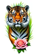 Tiger, grass, rose tattoo design idea