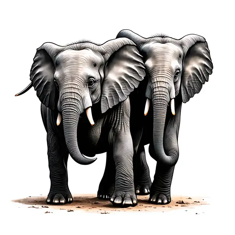 two baby elephants walking togther tattoo design idea