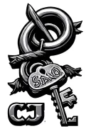 "CA" "CA" Chicano style tattoo featuring lock and key intertwined tattoo design idea