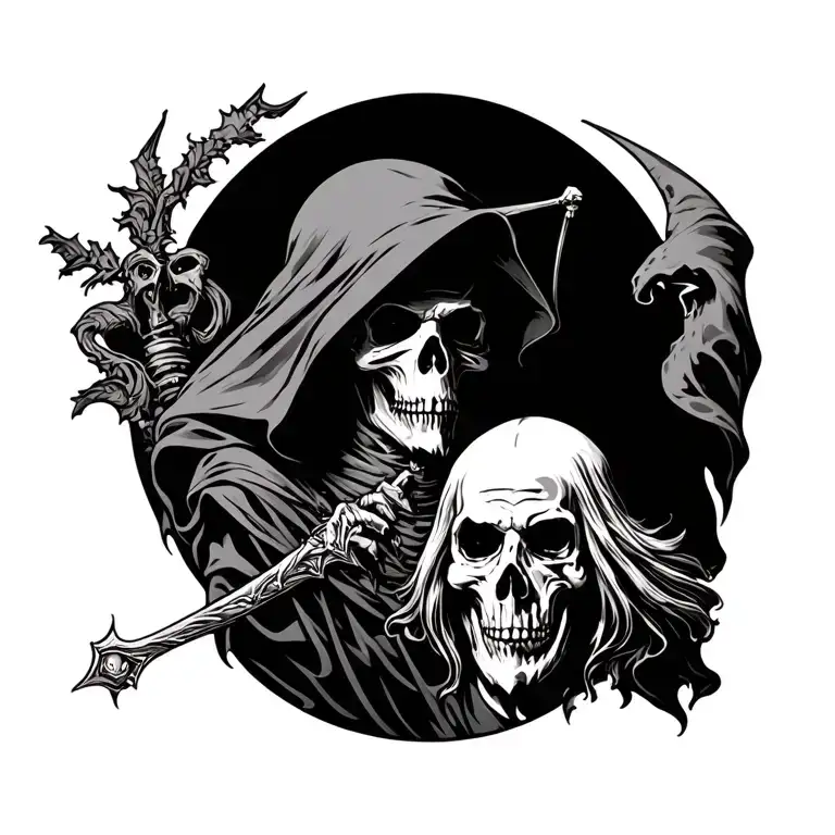 grim reaper vs god tattoo design idea