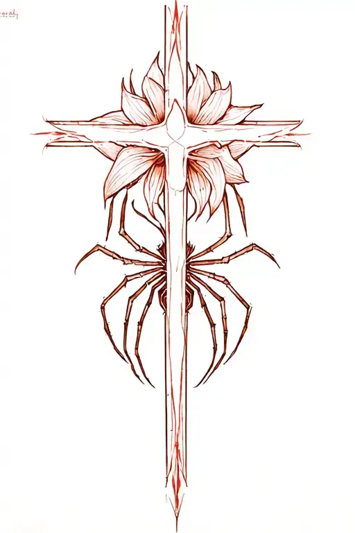 spiderlily behind cross tattoo tattoo design idea