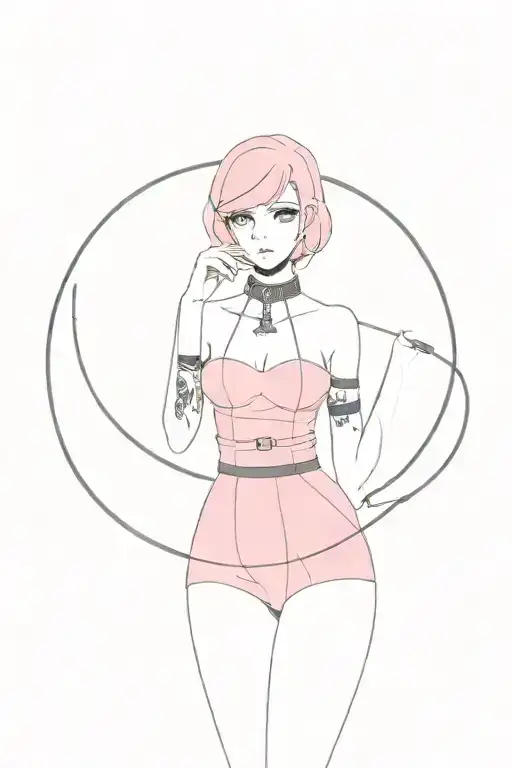 Sissy Slave Pink Leather Collar-with-chain-leash Pixie-cut Brown Hair Blue Eyes Flat Chest full body bra skirt pink tattoo design idea