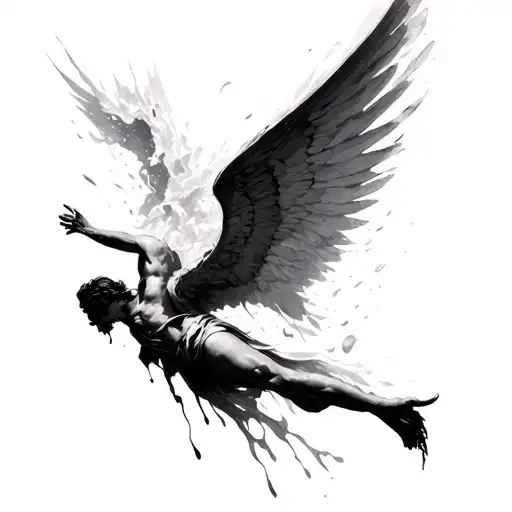 Icuras from Greek mythology falling from the sky as the wings are melting tattoo design idea