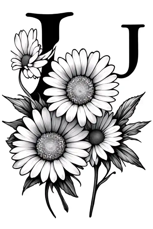 two daisies with a J hidden in one and a L hidden in the other tattoo design idea