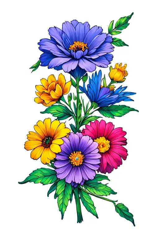 birth flowers for June, April, December, and May woven together in order tattoo design idea