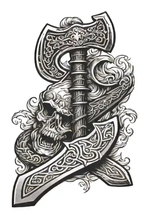 viking antiquity axe sword tattoo design idea