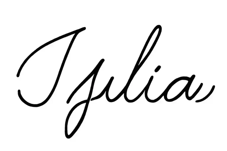 name Julia written in the stem of a rose tattoo design idea