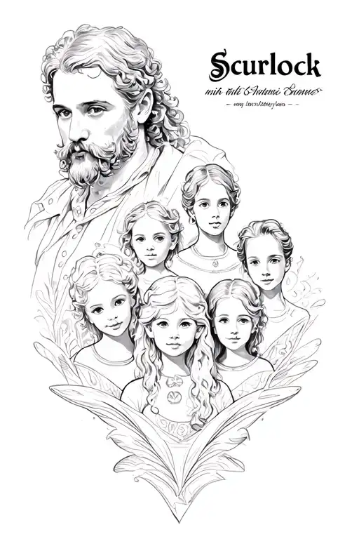 Italian style masculine tattoo which honors having six children with last name Scurlock tattoo design idea