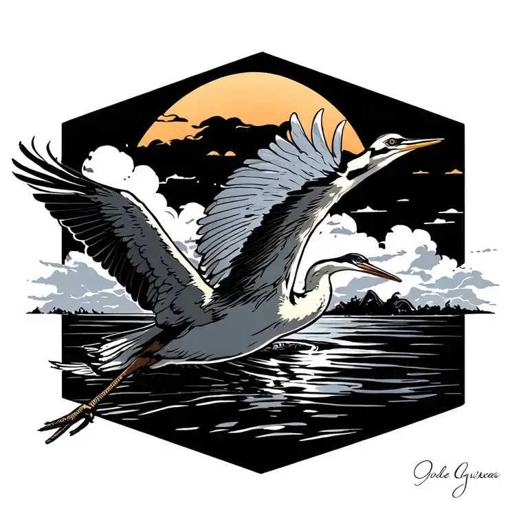 Heron flying towards the sun tattoo design idea