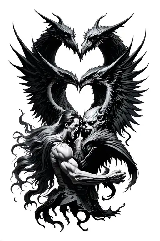 fight between good and evil tattoo design idea