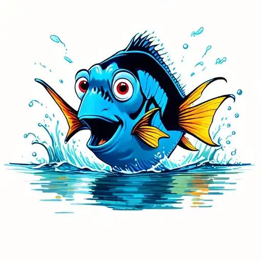 dory the fish popping head out of the water tattoo design idea