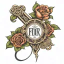 last name on fore arm tattoo with cross and rose intertwined tattoo design idea