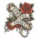 last name on fore arm tattoo with cross and rose intertwined tattoo design idea