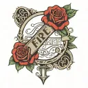 last name on fore arm tattoo with cross and rose intertwined tattoo design idea
