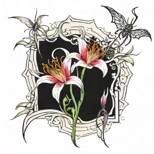 spider lillies and the moon surrounded tattoo design idea
