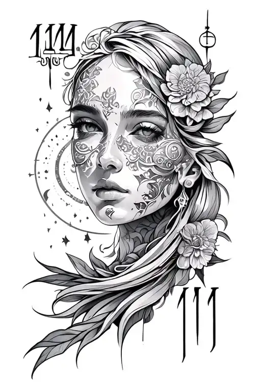 celestial focus on 1111 writen tattoo design idea