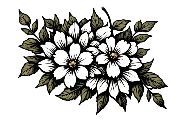 white wine leaves, white flowers, rectangular picture shape, density like a wallpaper tattoo design idea