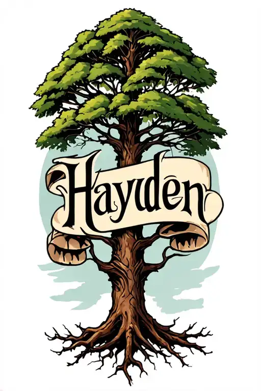 alder tree with Hayden written in the roots tattoo design idea