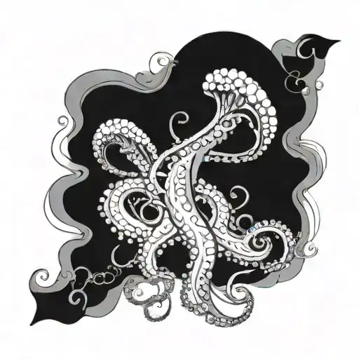 The tentacles stretch from the bottom up. At the very top there is a jellyfish. In the center there is a New Year's toy tattoo design idea