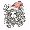 Gnome girl curly hair tattoo design idea