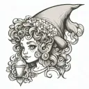 Gnome girl curly hair tattoo design idea