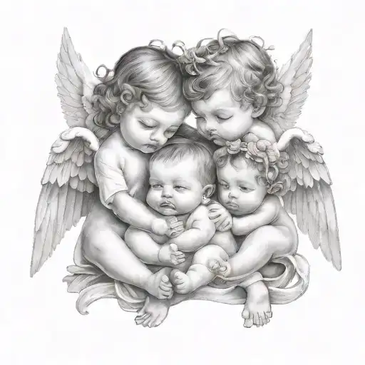 two twin girls baby angels and one boy tattoo design idea