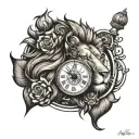 lion, cub, sun and clock  tattoo design idea