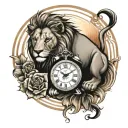 lion, cub, sun and clock  tattoo design idea