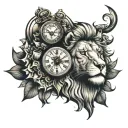 lion, cub, sun and clock  tattoo design idea