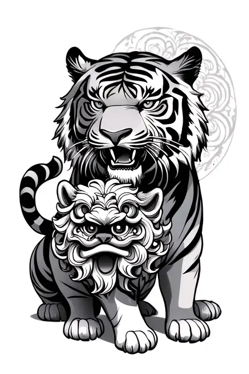 Japanese style tiger with a foo dog tattoo design idea