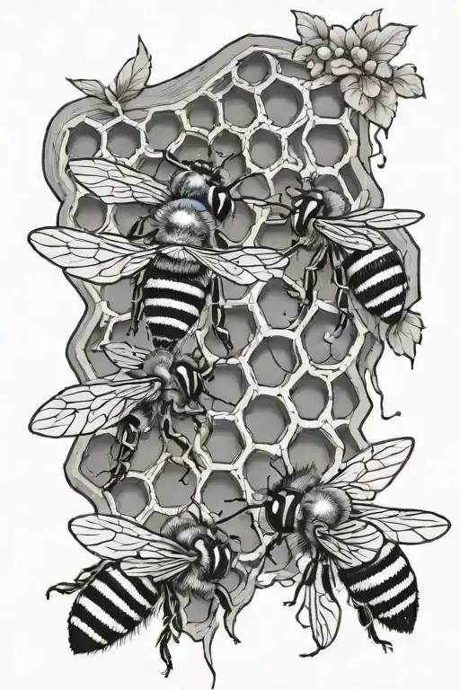 Bees and Beehive honeycomb tattoo design idea