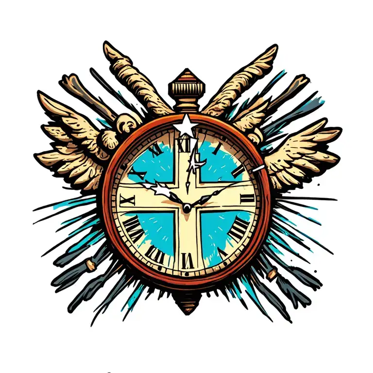 Christian Cross and clock tattoo design idea