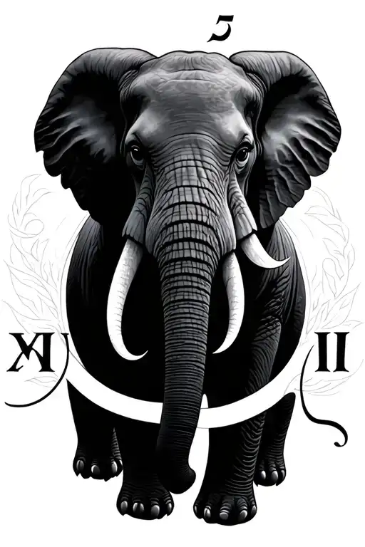 Roman Numeral 5 elephant tattoo design idea