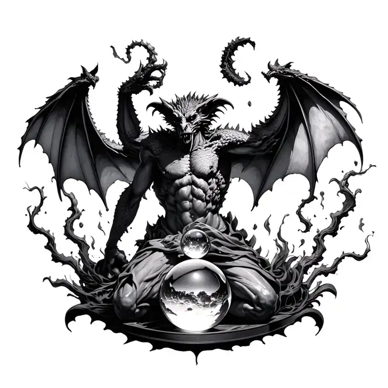 gargoyle crystal ball spirits floating tattoo design idea