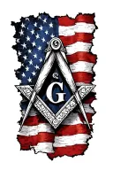 Masonic square and compass with tattered American flag background tattoo design idea