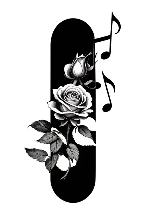 simple rose upside down with music notes forming the shape tattoo design idea