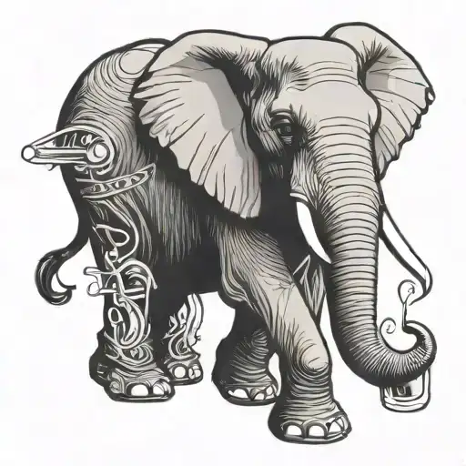 line art elephant holding a caprisun juice box tattoo design idea
