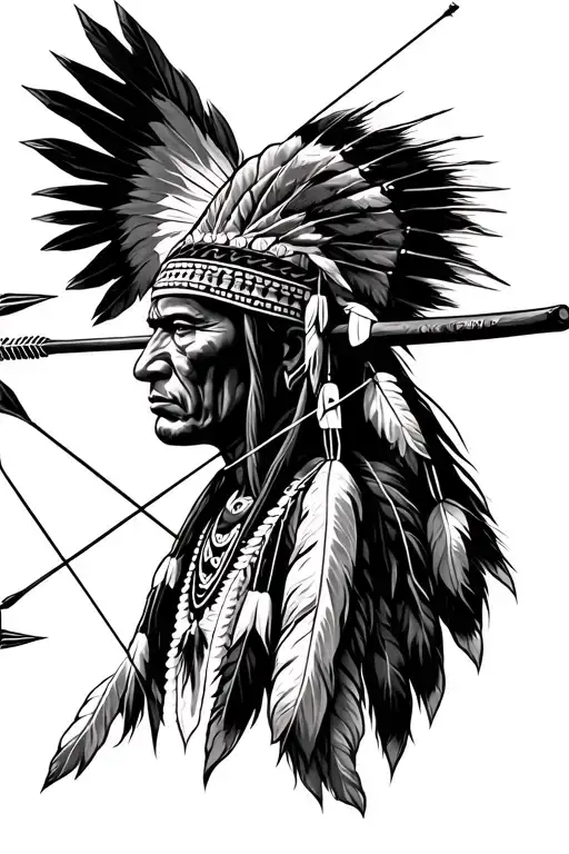 Native American shooting bow and arrow front view tattoo design idea