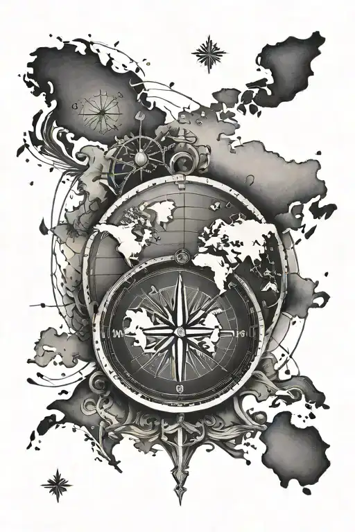 simple compass with a world map highlighting Canada and Panama  tattoo design idea
