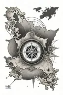 simple compass with a world map highlighting Canada and Panama  tattoo design idea