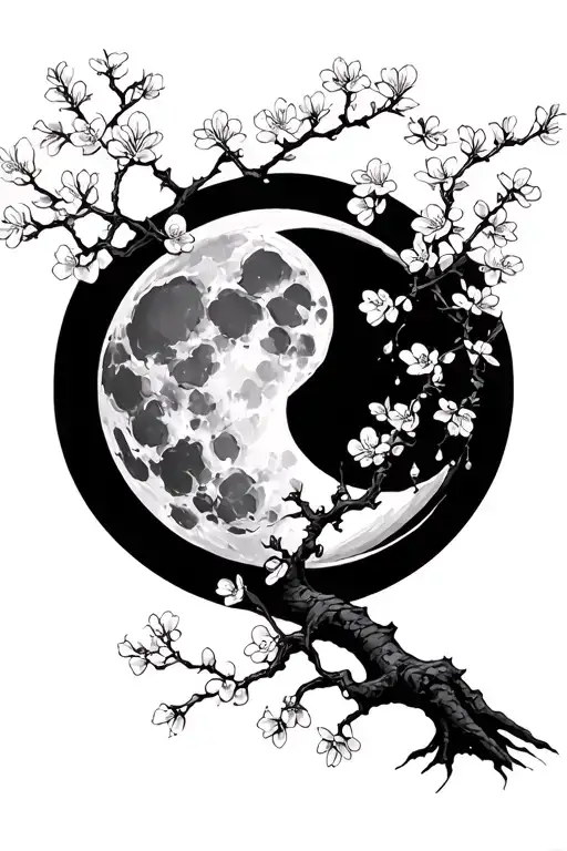 moon w cherry blossom tree tattoo design idea